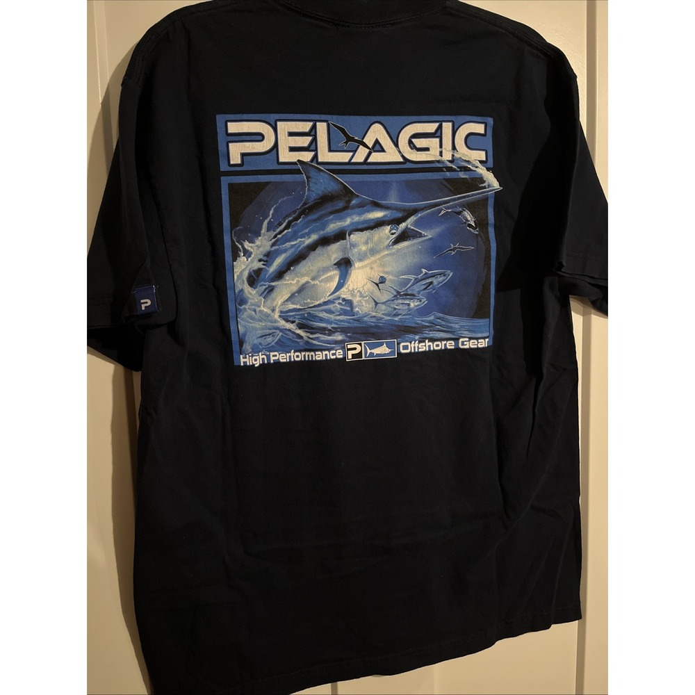Pelagic Open Water Series Mens Tshirt Large Blue Fishing Marlin Offshore Tee